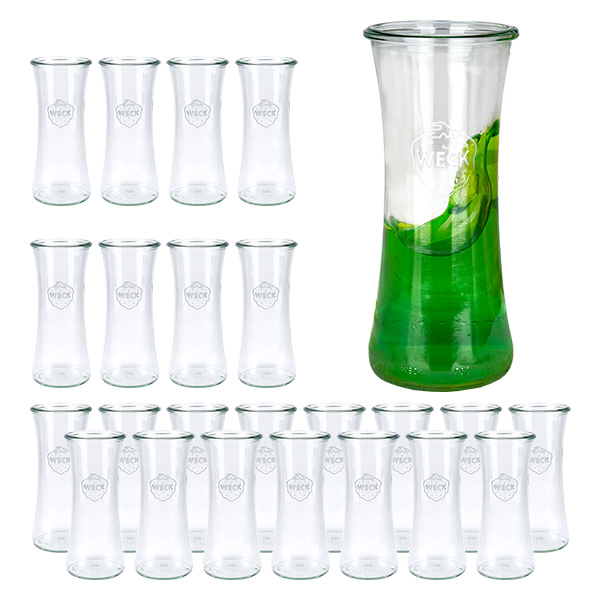 Sada 24 sklenic na lahůdky Weck 700 ml kulatých se skleněným sklem. Sada 24 sklenic na lahůdky Weck 700 ml kulatých se skleněným sklem.
