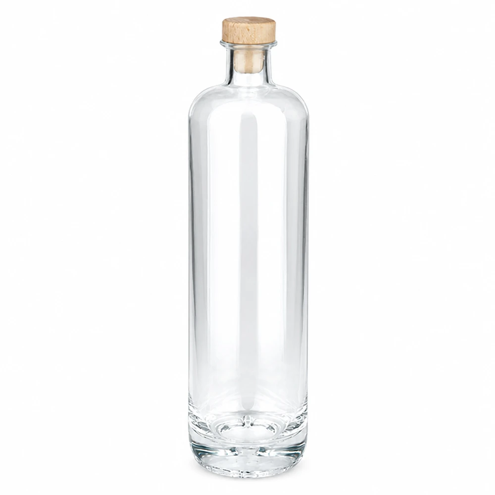 700ml Glasflasche "Eleganz" mit Holzgriffkorken UNiTWIST® 700ml Glasflasche Ella mit Holzgriff-Korken UNiTWIST transparent leer Produktfoto vor weißem Hintergrund