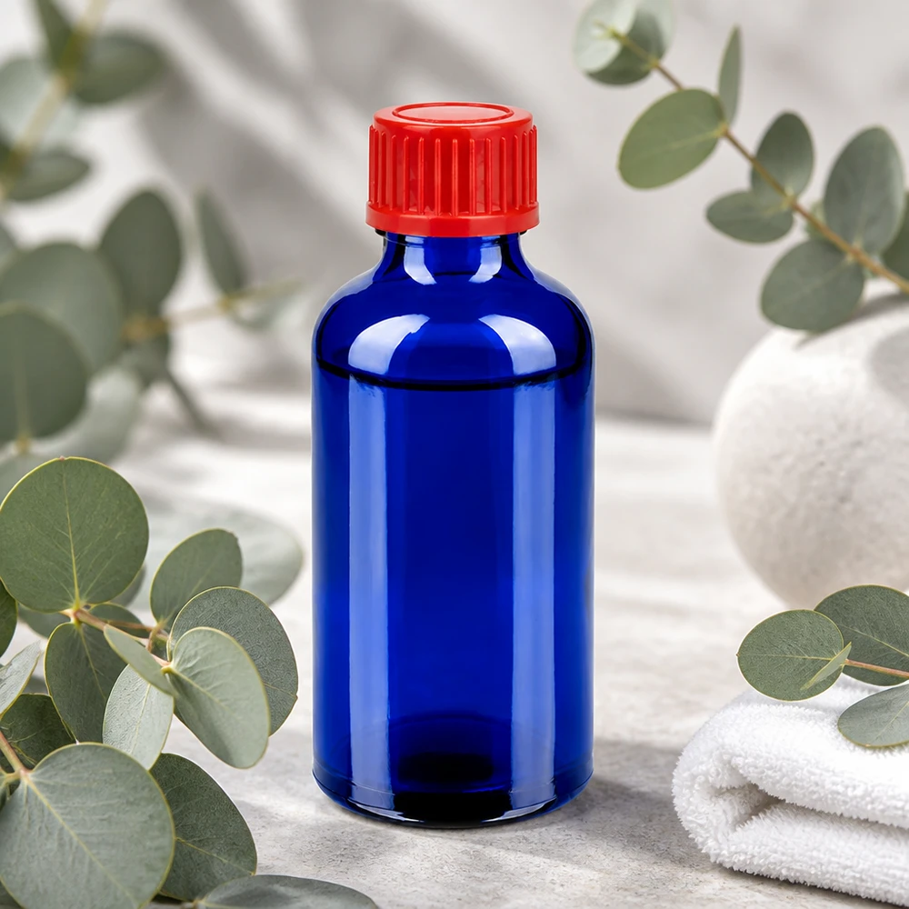 Lichtgeschützte 50ml Glasflasche mit rotem Verschluss ideal für lichtempfindliche Substanzen