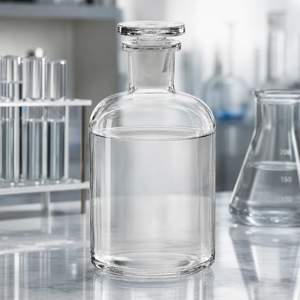 Láhev s kulatým ramenem 500ml čirá skleněná zátka s úzkým hrdlem Durchsichtige Rundschulterflasche 500ml Enghals mit Glasstopfen für Lösungsmittel