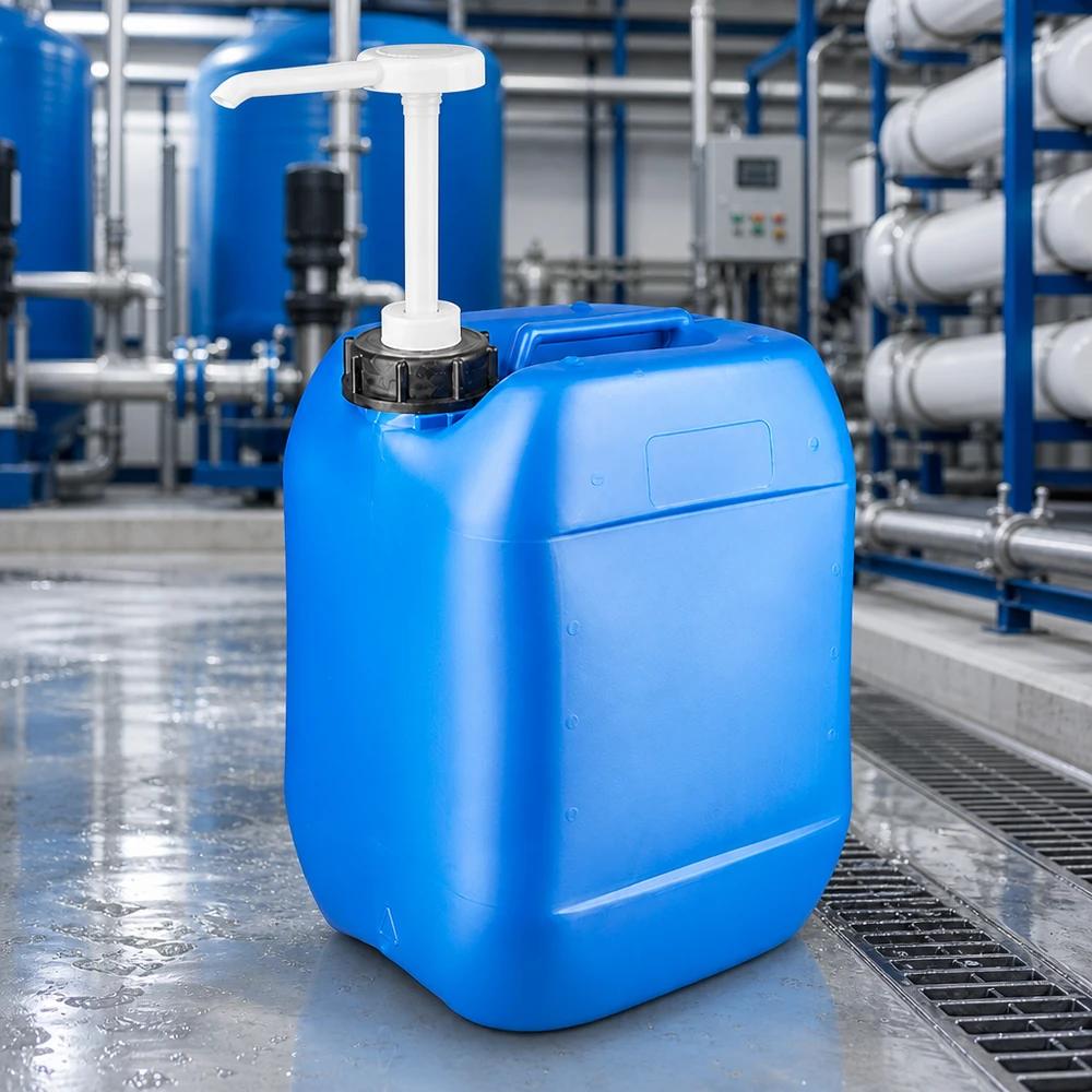 Kanystr 10 litrů modrý s dávkovacím čerpadlem Blauer Kanister mit Dosierpumpe für Chemikalien und Reinigungsmittel im gewerblichen Einsatz