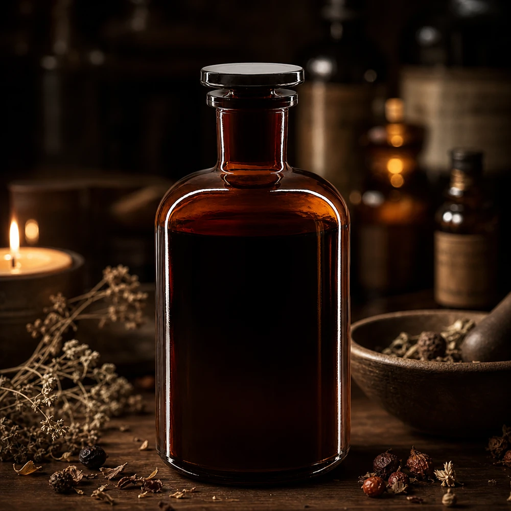 Láhev s kulatým ramenem 500ml hnědá úzké hrdlo skleněná zátka Historische Apothekenform 500ml Braunglas Flasche Enghals Glasstopfen Kräuteraufbewahrung
