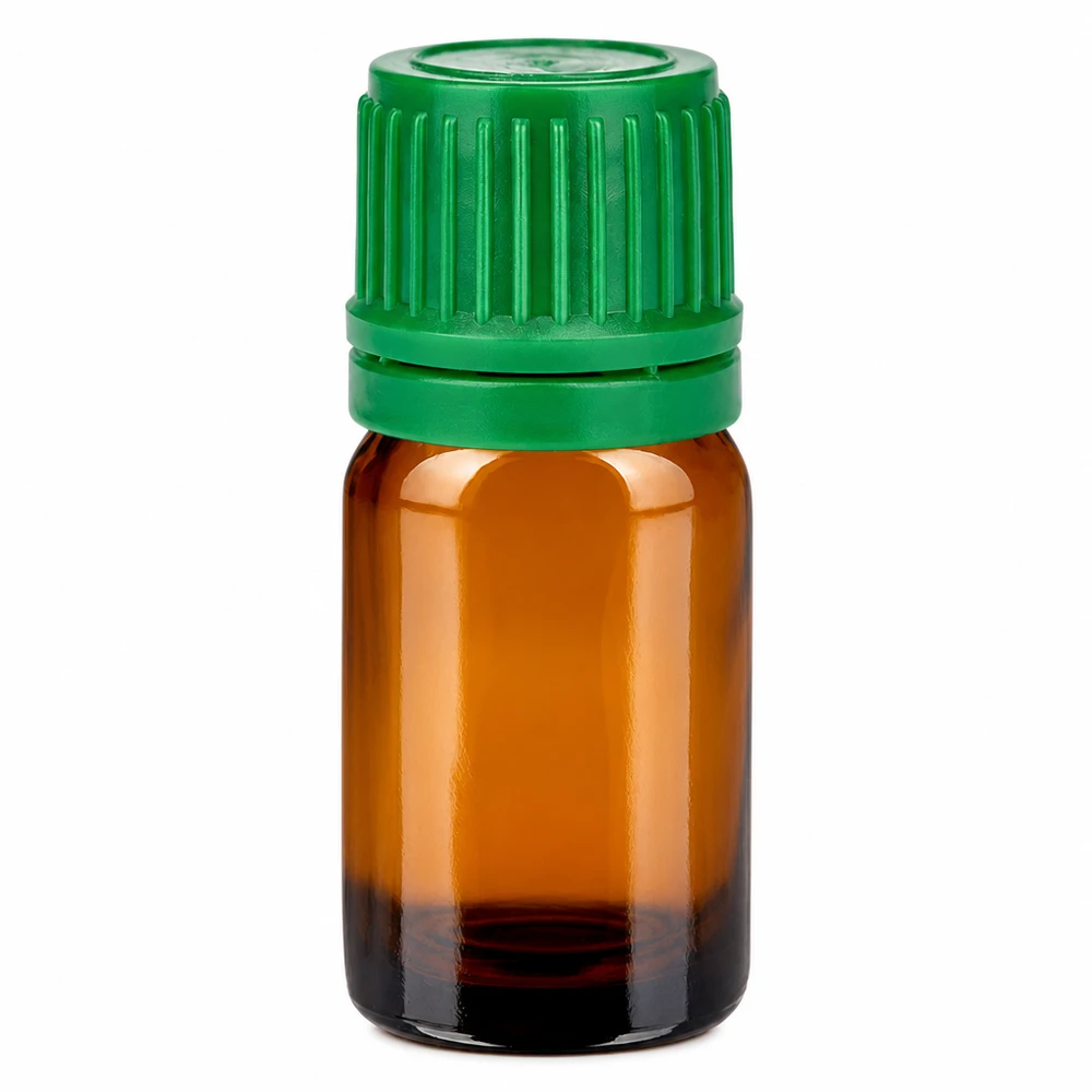 5ml lahvička 11mm šroubovací uzávěr zelený uzávěr s ochranou proti manipulaci BrownLine UT18/5 Hochwertige 5ml Glasflasche mit 11mm Öffnung und grünem Originalitätsverschluss
