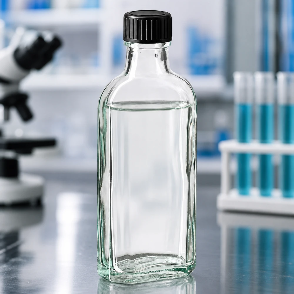 100 ml čirý šroubovací uzávěr Meplat s těsnicím diskem EPE Lebensmittelechte 100ml Meplat Glasflasche mit EPE-Dichtscheibe im wissenschaftlichen Laborsetting