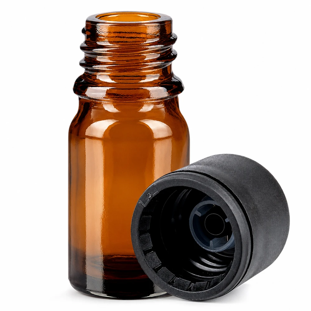 5ml láhev 6mm šroubovací uzávěr černý Standard BrownLine UT18/5 Handliche 5ml Flasche aus UV-schützendem Braunglas mit praktischem Schraubdeckel