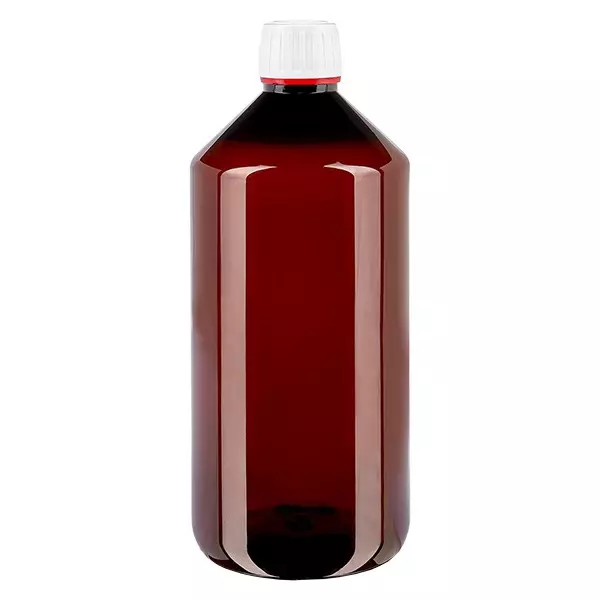 PET láhev 1000ml s bílým/červeným uzávěrem s ochranou proti manipulaci. PET láhev 1000ml s bílým/červeným uzávěrem s ochranou proti manipulaci.