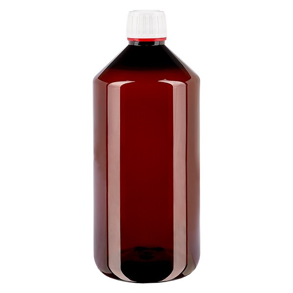 PET láhev 1000ml s bílým/červeným uzávěrem s ochranou proti manipulaci. PET láhev 1000ml s bílým/červeným uzávěrem s ochranou proti manipulaci.