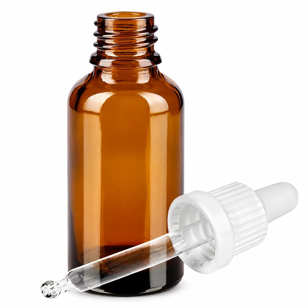30ml pipetovací láhev bílá se zajištěným uzávěrem BrownLine UT18/30 30ml Laborflasche aus braunem Glas mit präzisem Pipettenverschluss für Tinkturen