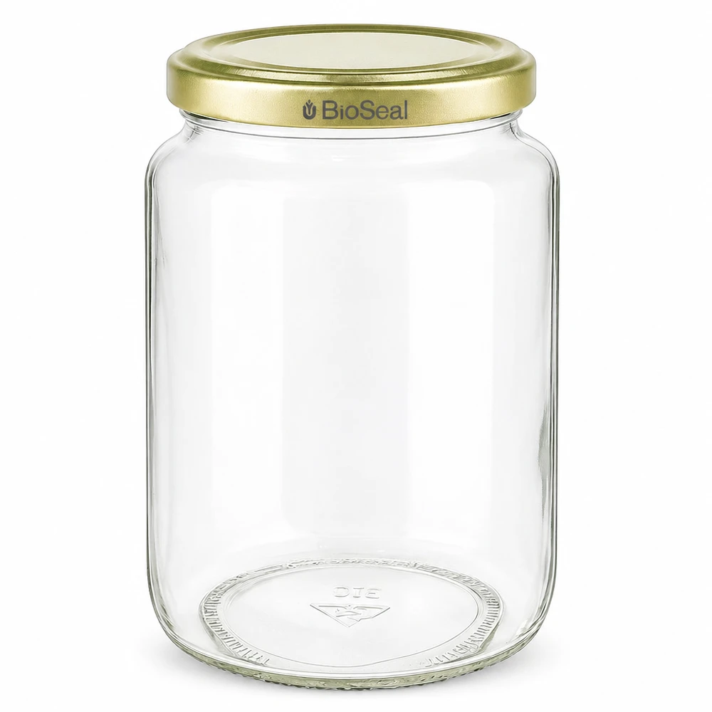 1000g Honigglas leer mit goldenem BioSeal Deckel für Honig Marmelade und Einmachen aus klarem Glas