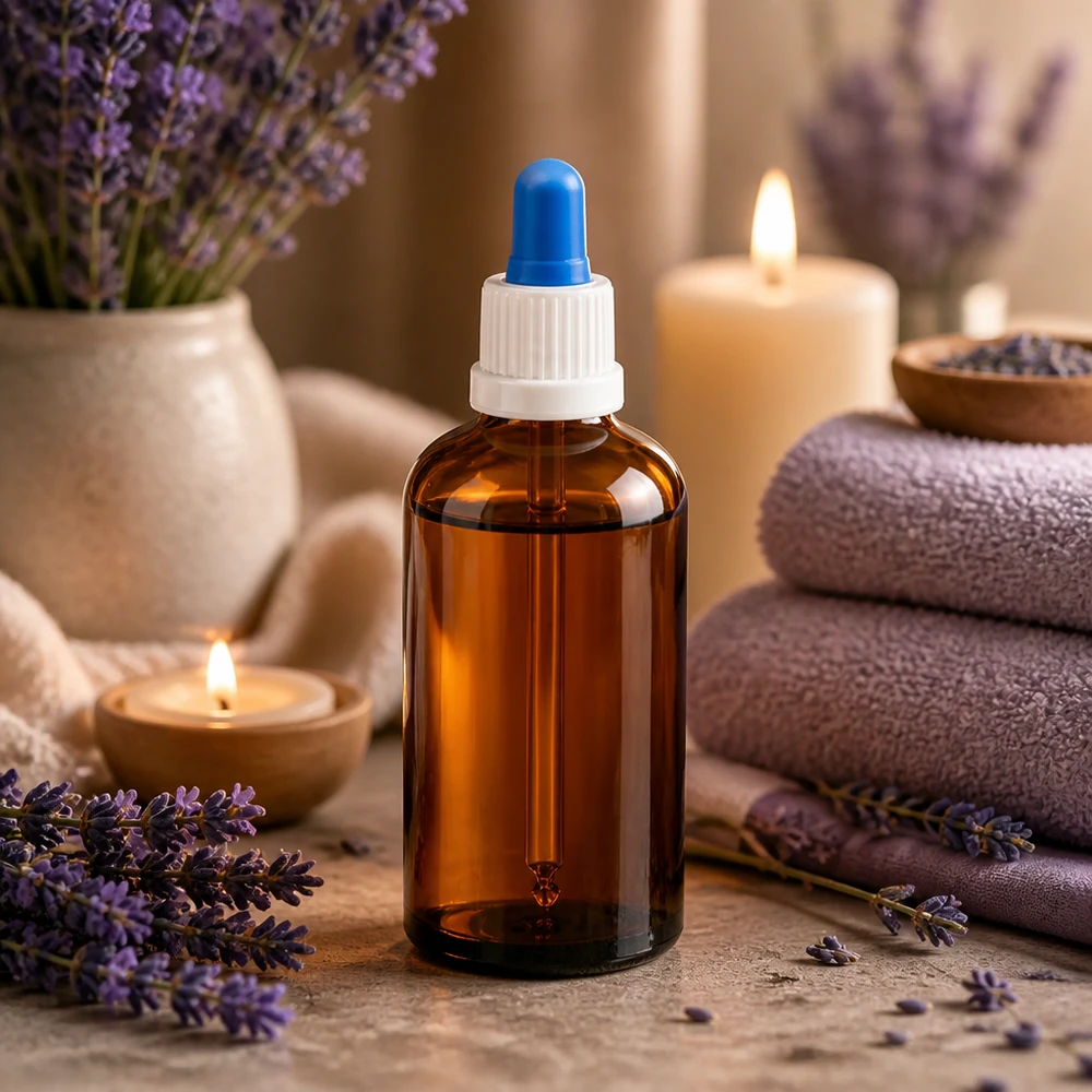 100ml pipetovací láhev bílá/modrý tamper evident uzávěr BrownLine UT18/100 Apothekerflasche 100ml braun mit weißem Gewinde und blauer Tropfpipette für genaue Mengen