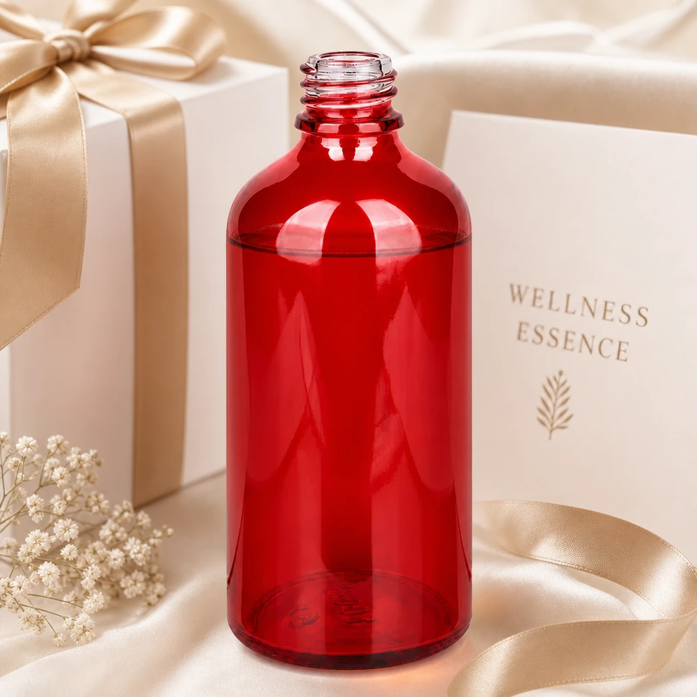 100ml lékárenská láhev RedLine UT18/100 UNiTWIST Stilvolle RedLine Glasflasche 100ml mit durchscheinender roter Färbung für Beauty Produkte