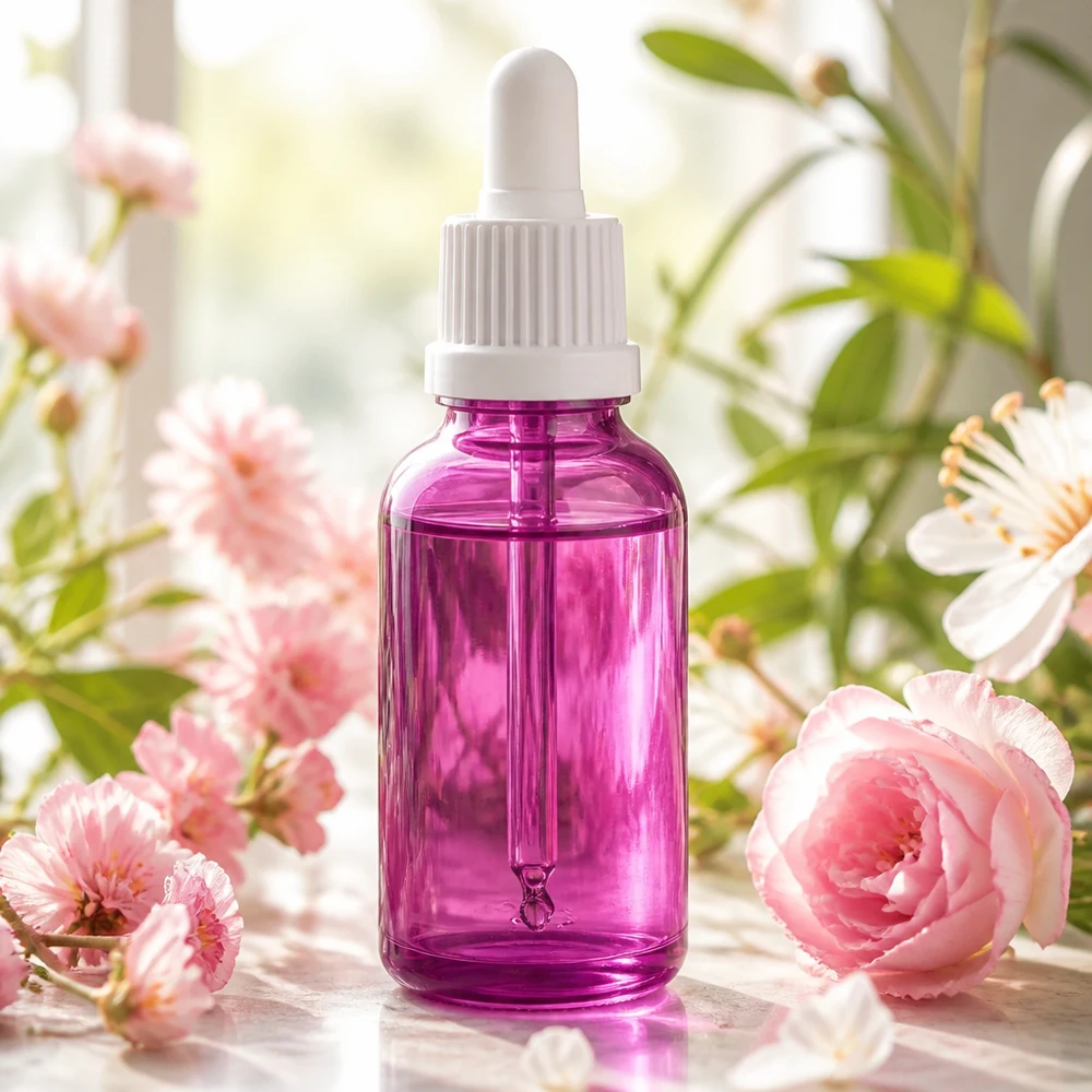 Kompakte 30ml Pipettenflasche in violett ideal für Reisen und mobile Aromatherapie