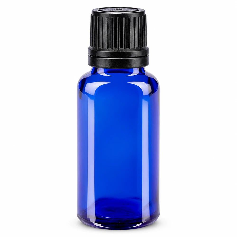 Lékárenská lahvička modrá 20ml kapátko bílé 0,8mm standardní 20ml ApoGlas Tropfflasche in Blau mit STD Tropfer 0.9mm für genaue Dosierung von Flüssigkeiten