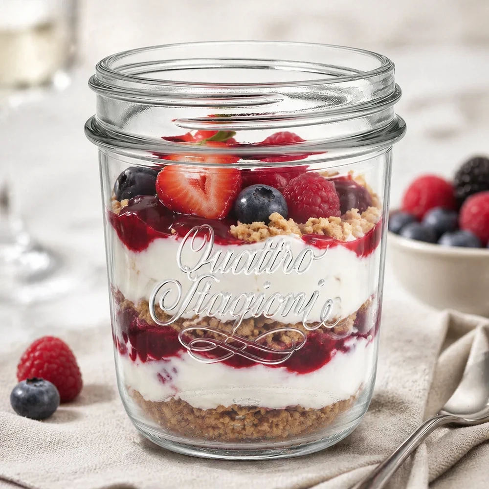 Quattro Stagioni Sturzglas 320ml mit Beerenschichtdessert gefüllt QS86mm Schraubverschluss Einmachglas Mason Jar