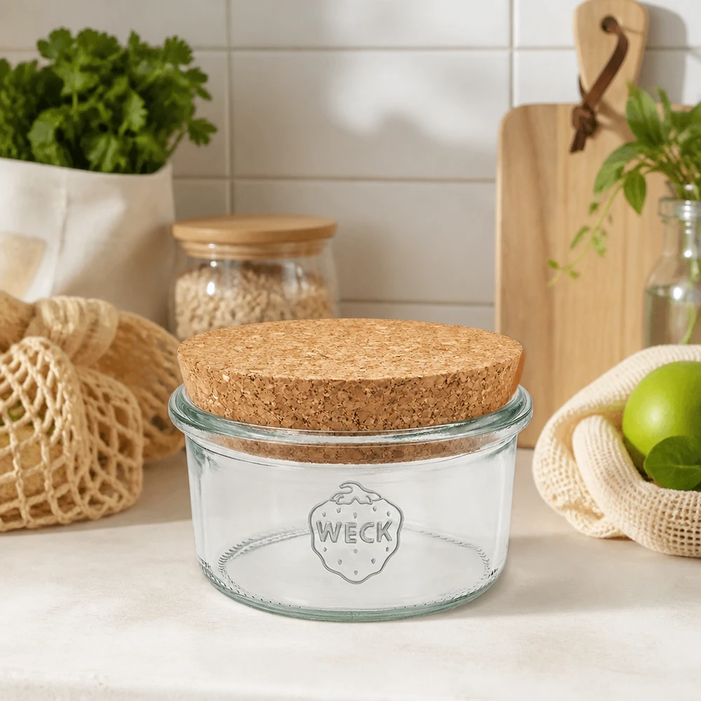 165ml pohárky WECK RR80 s korkem přírodní WECK Vorratsglas 165ml RR80 Korkdeckel Küchendeko skandinavisch nachhaltige Aufbewahrung Zero Waste Lifestyle
