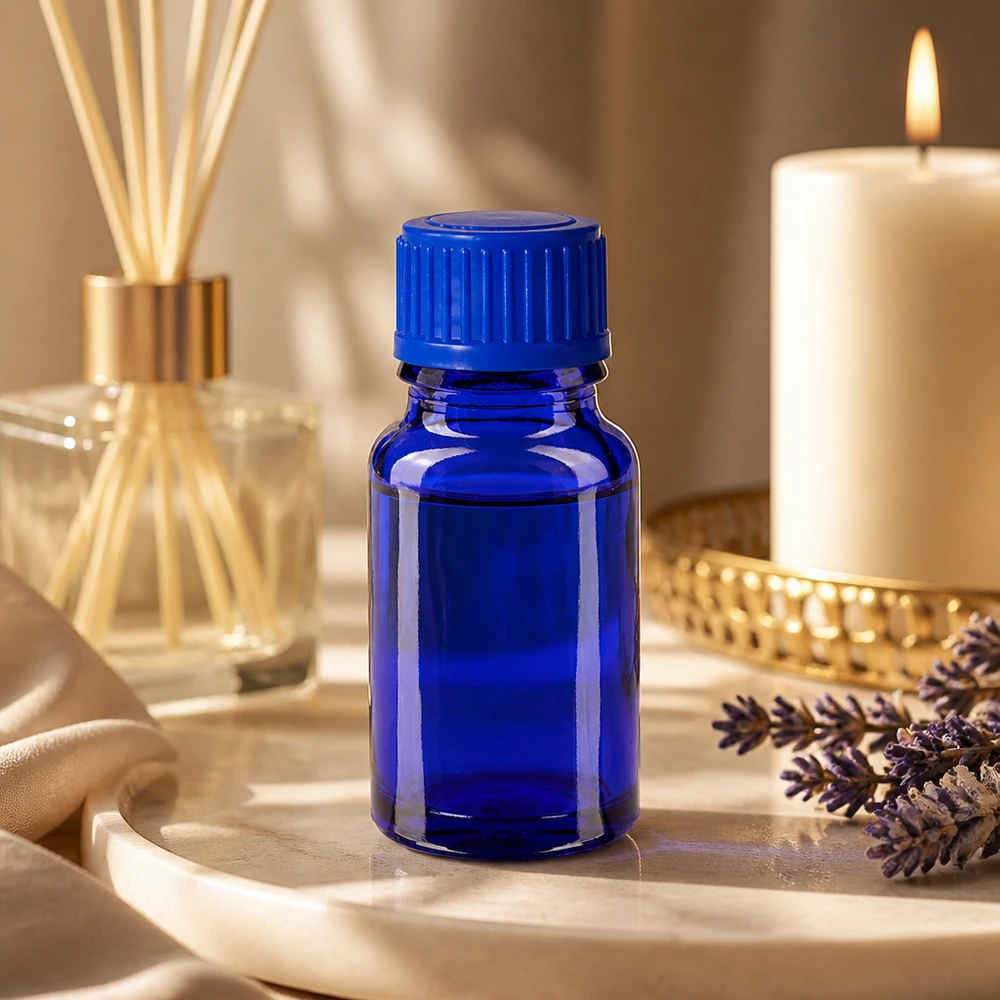 10ml láhev 11mm šroubovací uzávěr modrý standard BlueLine UT18/10 Vielseitige 10ml blaue Glasflasche für DIY-Projekte und selbstgemachte Kosmetikprodukte