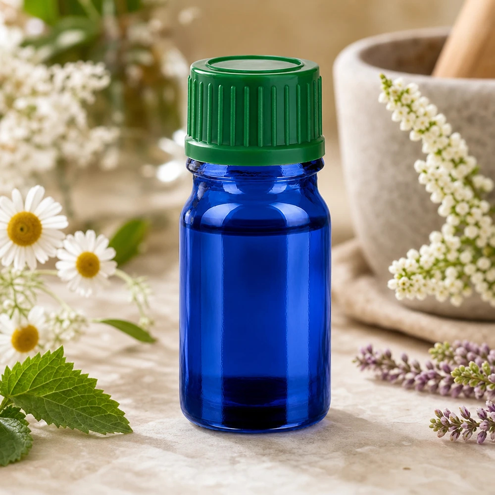 5ml lahvička 11mm šroubovací uzávěr zelená Standard BlueLine UT18/5 5ml Tropfflasche blau 11mm SV grün STD BlueLine UT18/5 für präzise Dosierung