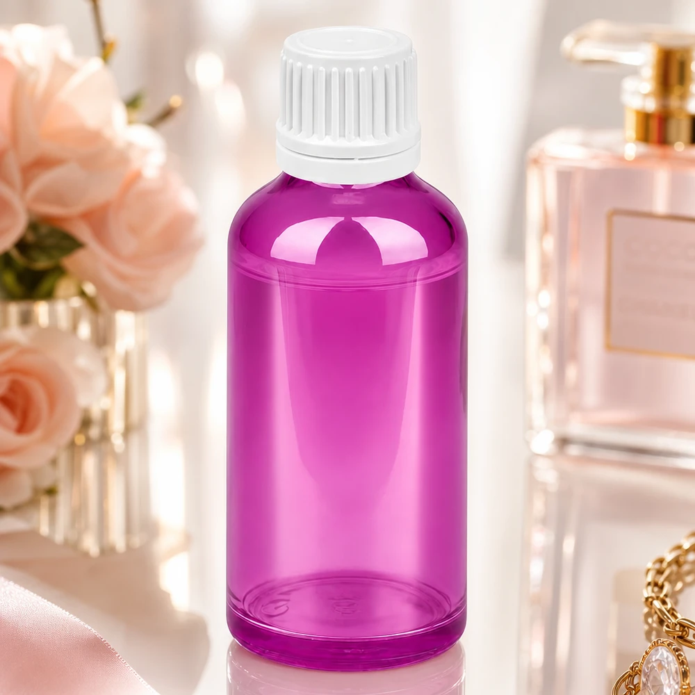 Stilvolle 50ml Glasflasche in Purple für hochwertige Gesichtsöle und Beautyprodukte