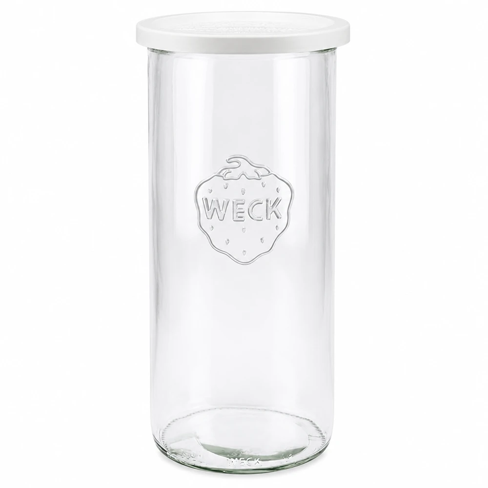 WECK Sturzglas 1500ml mit weißem Frischedeckel RR100 aus klarem Glas mit WECK Logo für Vorratshaltung