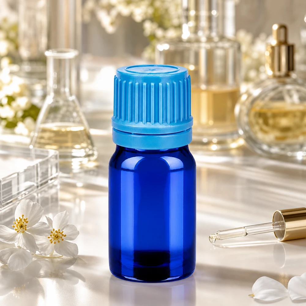 5ml lahvička 11mm šroubovací uzávěr modrý tamper-evidentní uzávěr BlueLine UT18/5 Laborgeprüfte 5ml Flasche mit chemikalienresistentem Verschluss für wissenschaftliche Anwendungen