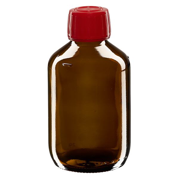 200ml lahvička na léky hnědá, červený uzávěr s kroužkem proti neoprávněné manipulaci ApoGlas 200ml lahvička na léky hnědá, červený uzávěr s kroužkem proti neoprávněné manipulaci ApoGlas