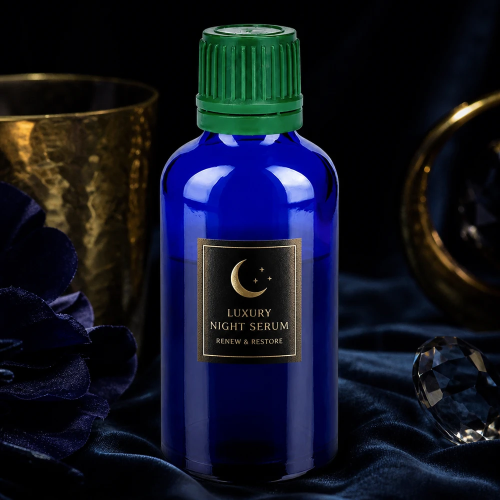 50ml láhev 11mm šroubovací uzávěr zelený uzávěr BlueLine UT18/50 Handliche 50ml Glasflasche BlueLine mit wiederverschließbarem grünem Schraubdeckel
