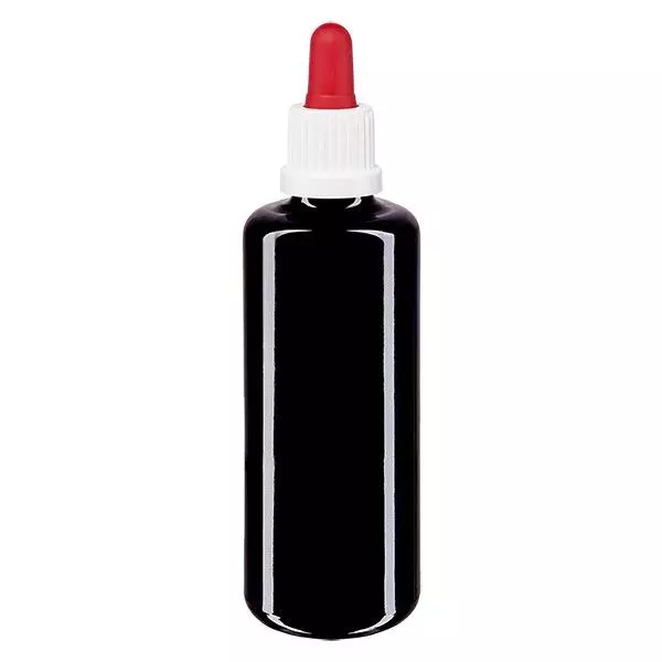 Lékárenská láhev fialová 50ml pipeta bílá/červená uzávěr s ochranou proti manipulaci. Lékárenská láhev fialová 50ml pipeta bílá/červená uzávěr s ochranou proti manipulaci.