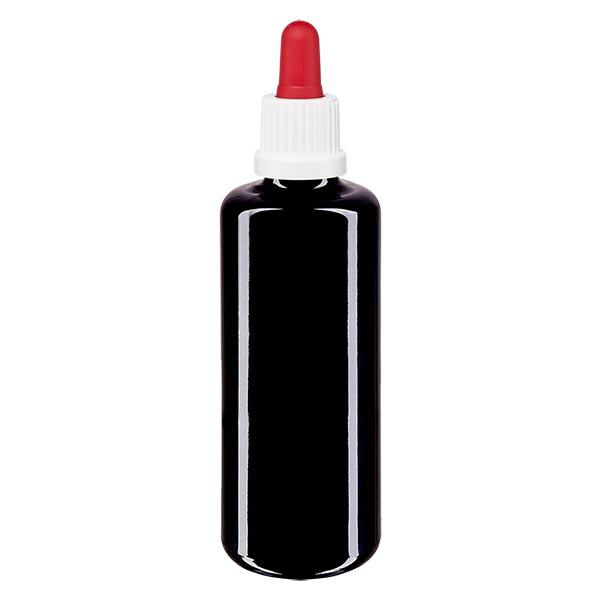 Lékárenská láhev fialová 50ml pipeta bílá/červená uzávěr s ochranou proti manipulaci. Lékárenská láhev fialová 50ml pipeta bílá/červená uzávěr s ochranou proti manipulaci.