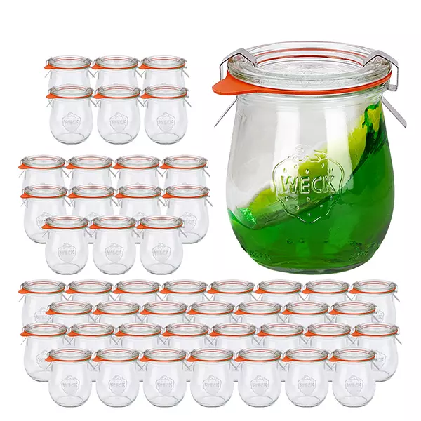 Sada 48 sklenic Weck na tulipány o objemu 220 ml se 48 skleněnými víčky, Sada 48 sklenic Weck na tulipány o objemu 220 ml se 48 skleněnými víčky,