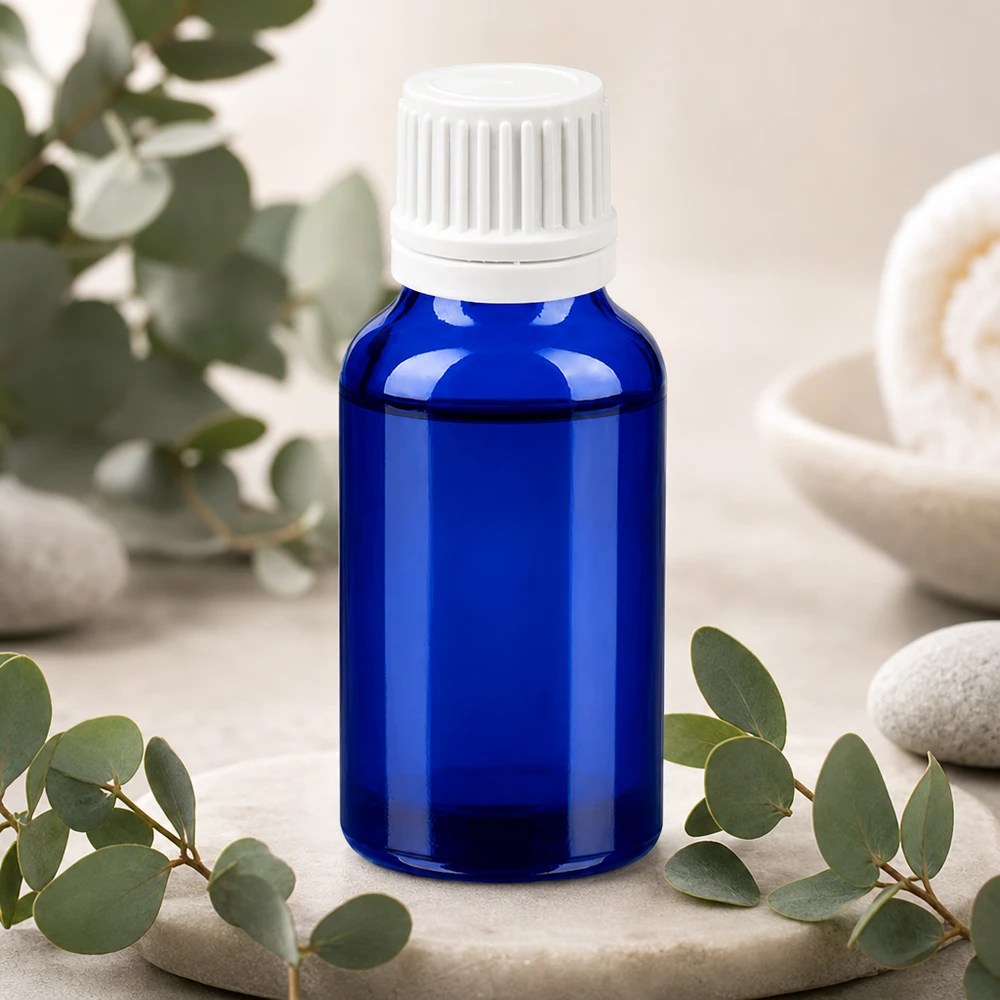 20ml Flasche BlueLine Serie mit weißem SV-Verschluss für hygienische Lagerung von Flüssigkeiten