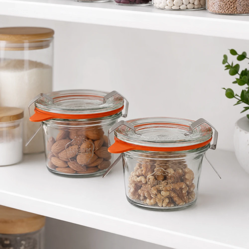 WECK Sturzglas 35ml RR40 in moderner Küche zur stilvollen Aufbewahrung von Nüssen und Trockenvorräten