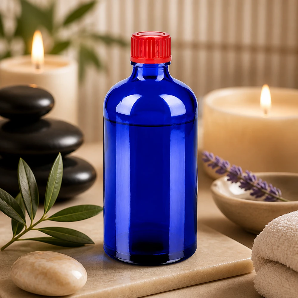 Wiederverwendbare 100ml Glasflasche für Tinkturen mit festsitzendem roten Schraubdeckel