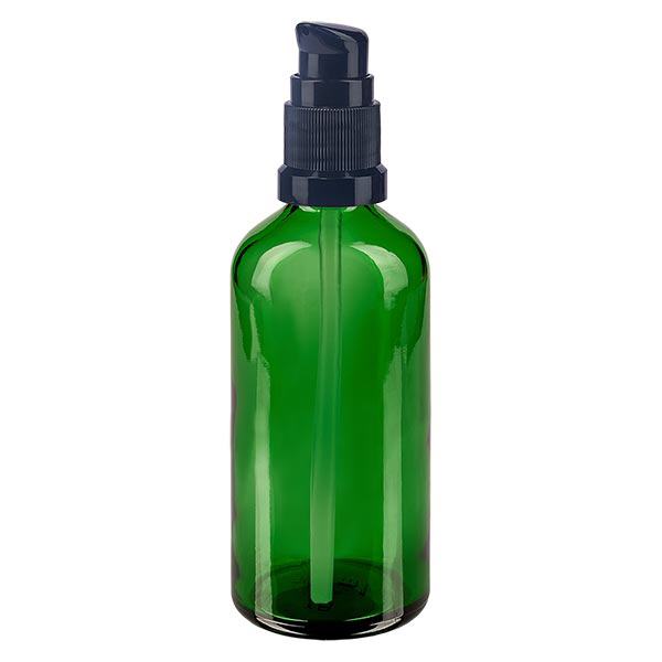 Lékárenská láhev zelená 100ml s pumpičkovým uzávěrem černá standardní Lékárenská láhev zelená 100ml s pumpičkovým uzávěrem černá standardní