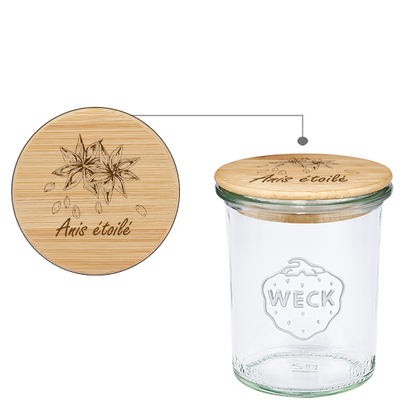 Couvercle en bois &quot;anis &#233;toil&#233;&quot; avec verre WECK 160ml