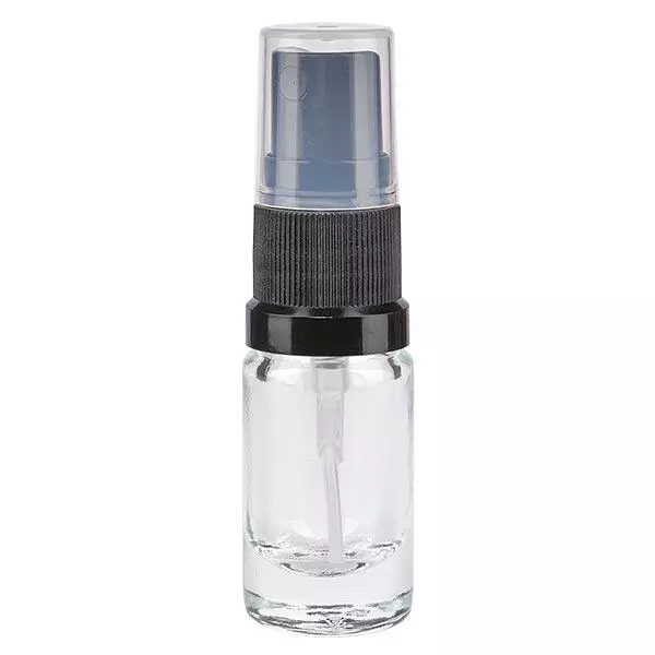 Lékárenská lahvička čirá 5ml s nástavcem na sprej černá Lékárenská lahvička čirá 5ml s nástavcem na sprej černá