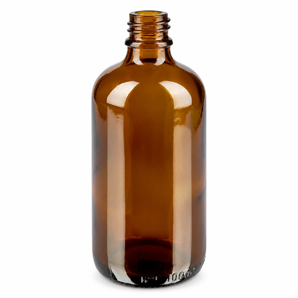 100ml pipetovací láhev bílá/modrý tamper evident uzávěr BrownLine UT18/100 Kleine braune Glasflasche 100ml mit Pipettenverschluss für Kosmetik und Aromatherapie