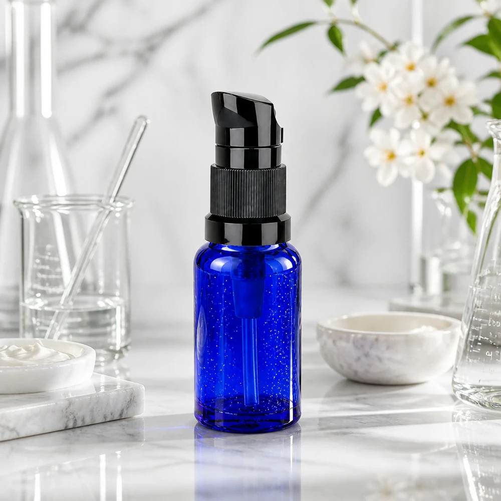 10ml lahvička s pumpičkou černá standardní uzávěr BlueLine UT18/10 Handliche 10ml Glasflasche mit Pump STD BlueLine UT18/10 für sparsame Produktentnahme