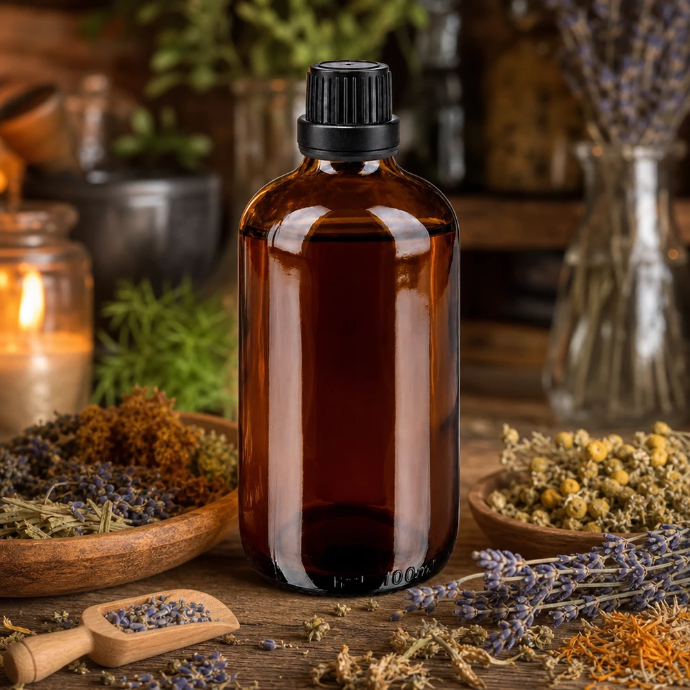 Hochwertige braune Apothekerflasche 100ml mit schwarzem OV-Verschluss für pflanzliche Tinkturen