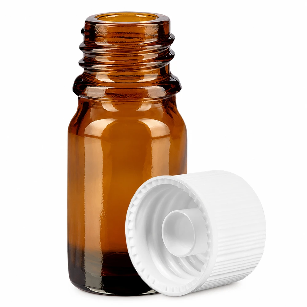 5ml lahvička 11mm šroubovací uzávěr bílý Standard BrownLine UT18/5 Professionelle 5ml Braunglasflasche mit 11mm Öffnung ideal für Aromatherapie und Naturkosmetik