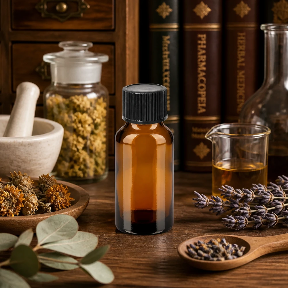 20ml lahvička s kapátkem 1mm černá standardní uzávěr BrownLine UT18/20 Professionelle 20ml Apotheker Tropfflasche aus getöntem Glas mit robustem Verschluss
