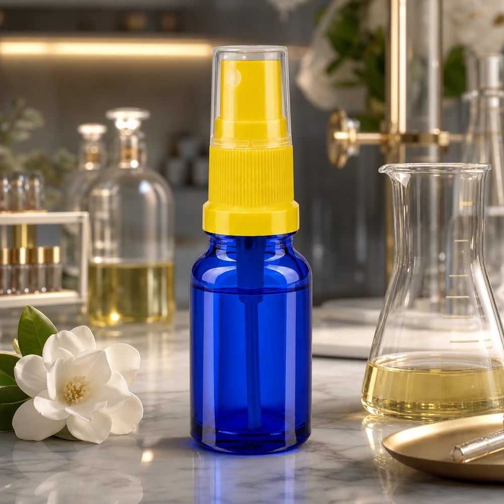 Vielseitige 10ml Sprayflasche mit robustem Glas und ergonomischem gelbem Sprühkopf BlueLine