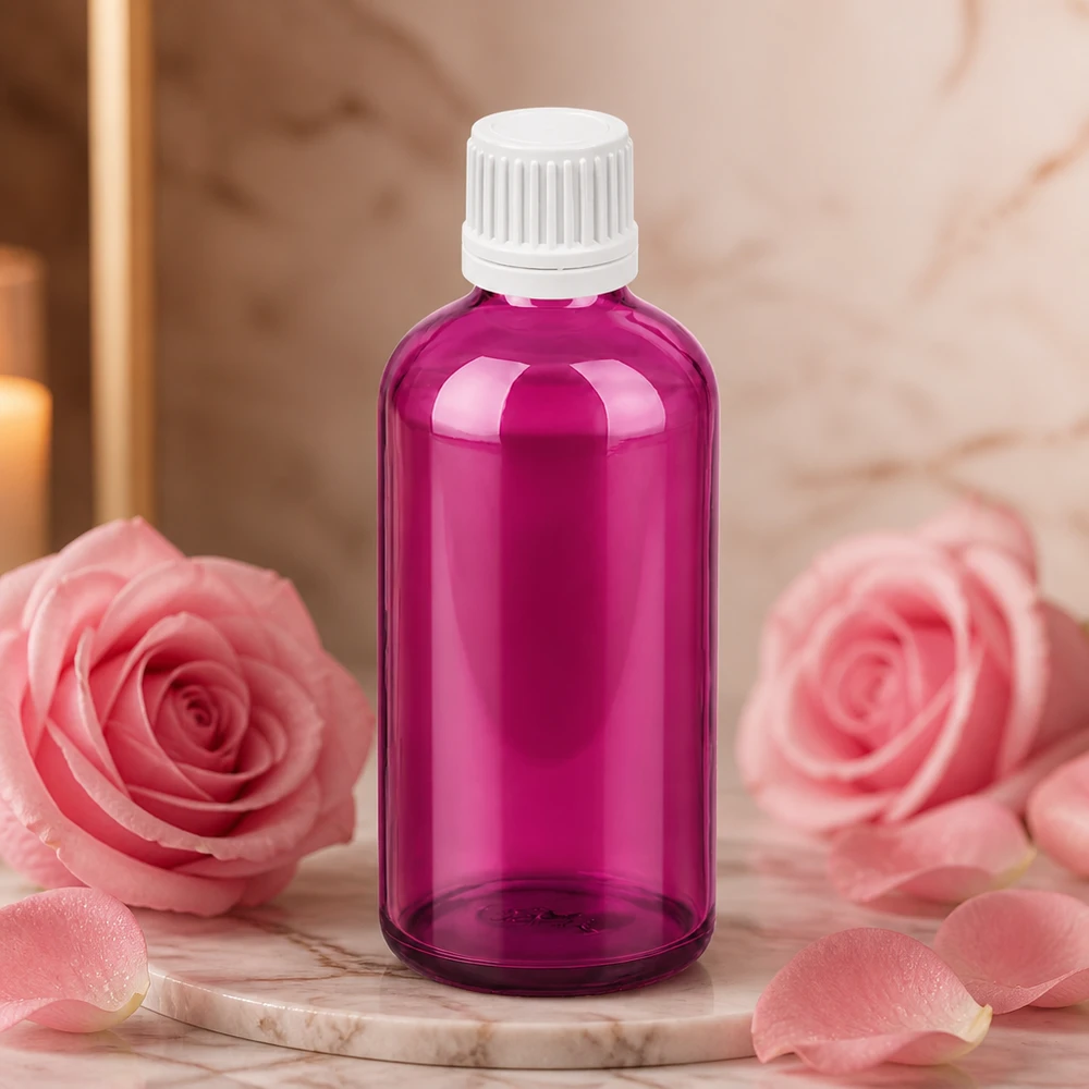 Elegante lila Glasflasche 100ml mit praktischem Schraubverschluss für professionelle Produktabfüllung
