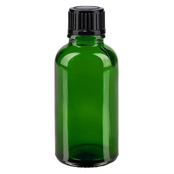 Lékárenská lahvička zelená 30ml kapátko uzávěr 1mm černý standard. Lékárenská lahvička zelená 30ml kapátko uzávěr 1mm černý standard.