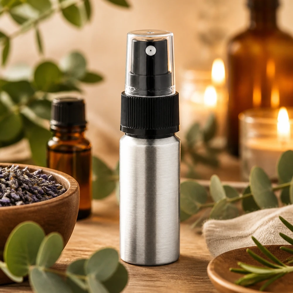 20ml leštěná hliníková láhev s rozprašovačem Premium 20ml Zerstäuberflasche aus gebürstetem Aluminum für professionelle Anwendungen
