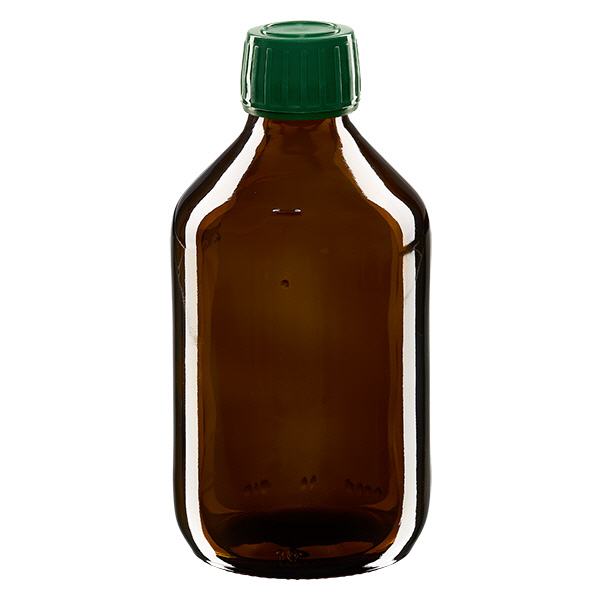 250ml lahvička na léky hnědá, uzávěr zelený s tamper-evidentním kroužkem ApoGlas 250ml lahvička na léky hnědá, uzávěr zelený s tamper-evidentním kroužkem ApoGlas