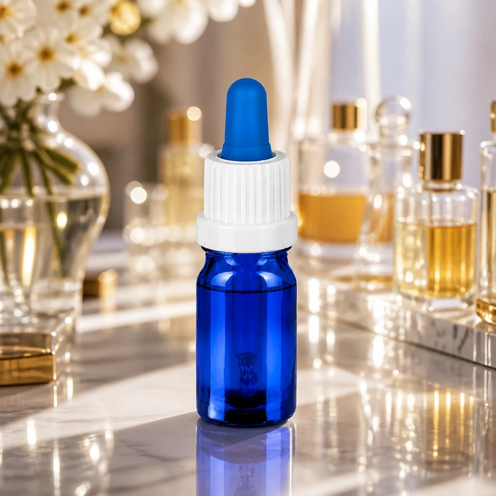 5ml pipetovací lahvička bílá/modrý uzávěr s ochranou proti manipulaci BlueLine UT18/5 Apotheker-Flasche 5ml in klassischem Blau mit kindersicherem weißem Schraubverschluss