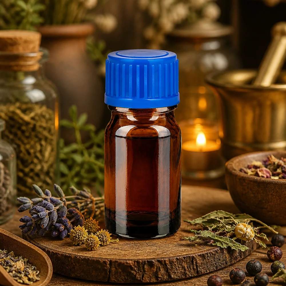 Professionelle 5ml Glasflasche STD BrownLine mit ergonomischem blauen Verschluss für Therapie
