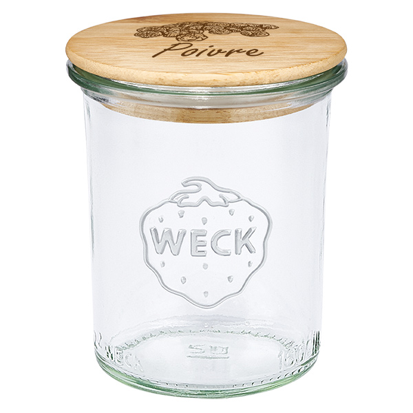 Couvercle en bois "Poivre" avec WECK verre plongeant 160ml Couvercle en bois "Poivre" avec WECK verre plongeant 160ml