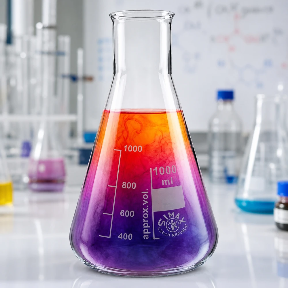 Erlenmeyerova baňka 200ml se širokým hrdlem Erlenmeyerkolben 200ml Weithals aus säureresistentem Glas für aggressive Chemikalien