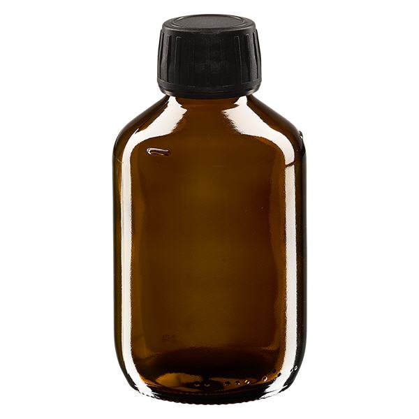 200ml lahvička na léky hnědá, uzávěr černý s kroužkem proti neoprávněné manipulaci ApoGlas 200ml lahvička na léky hnědá, uzávěr černý s kroužkem proti neoprávněné manipulaci ApoGlas